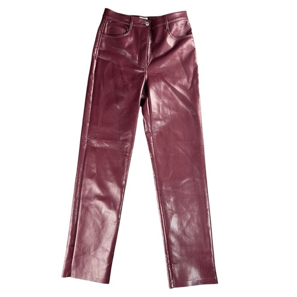 Aritzia Wilfred Melina Vegan Leather Straight Leg Pants In Rich Maroon Size 8 - Picture 2 of 10